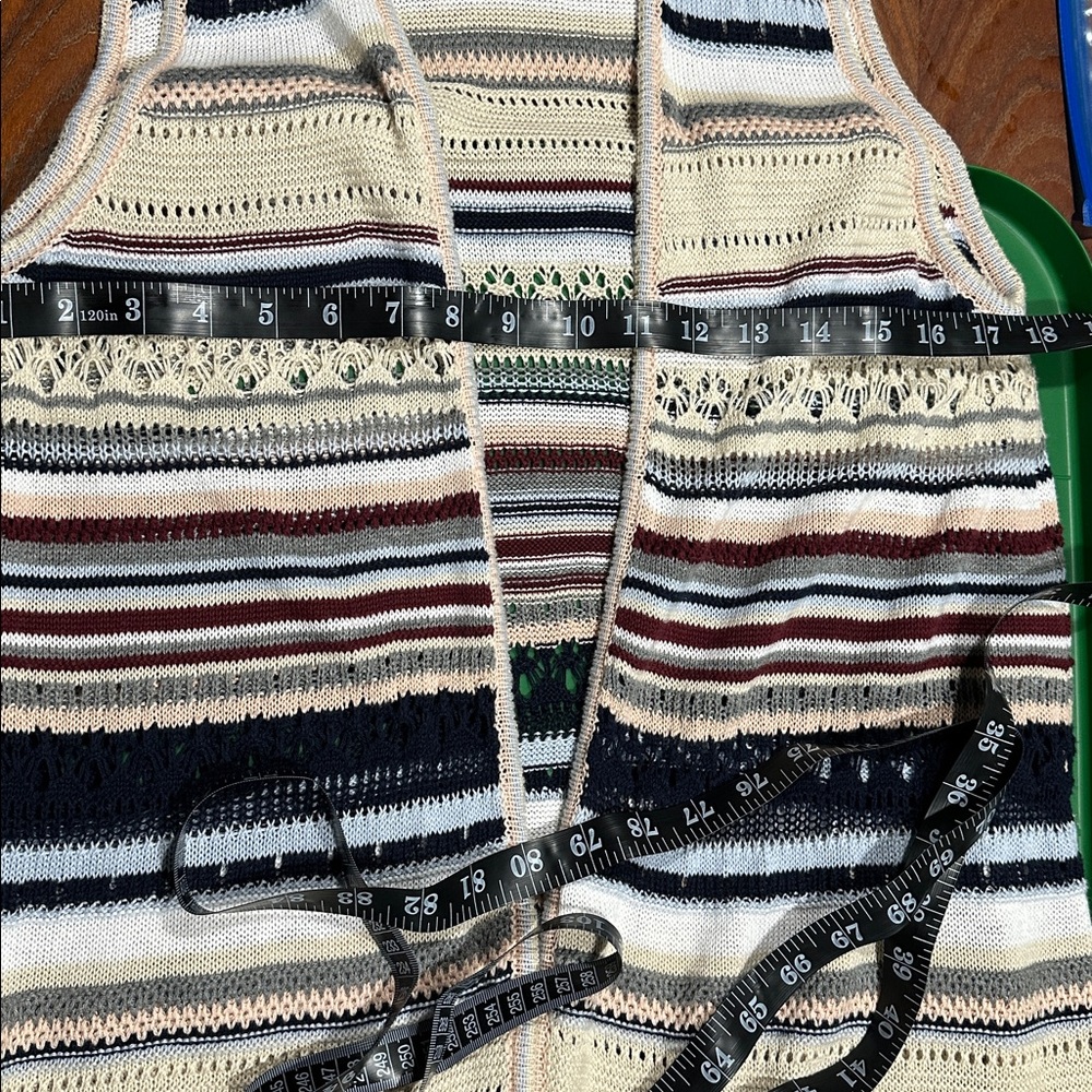 Democracy Women Multicolor Cochet Stripe Long Cardigan pocket Sweater Size L - Picture 10 of 10